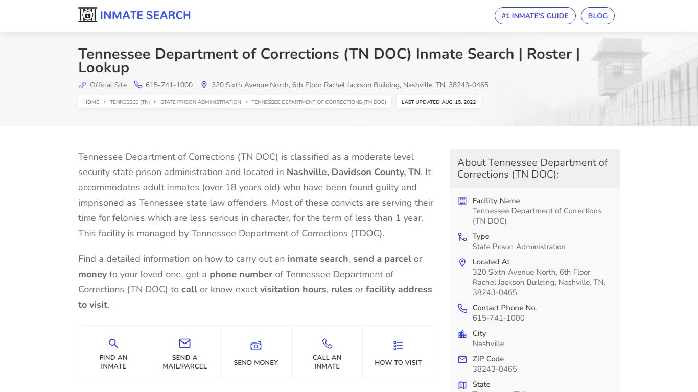 Tennessee Department of Corrections (TN DOC) Inmate Search ...